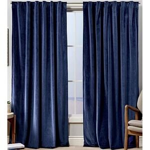 Dark Blue Exclusive Home Velvet Curtains 108" x 54" Pinch Pleat Set of 4 Panels